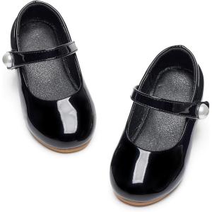 Kiderence Toddler Girls Dress Shoes Little Kids Mary Janes Ballet Flats Toddler(Ck518 Black)