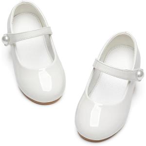 Kiderence Toddler Girls Dress Shoes Little Kids Mary Janes Ballet Flats Toddler(Ck518 White)