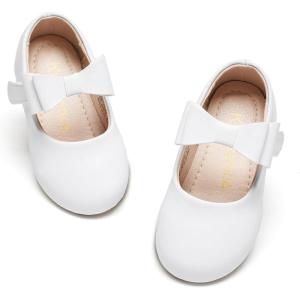 Kiderence Toddler Girls Dress Shoes Little Kids Mary Janes Ballet Flats Toddler(Cl02 White)
