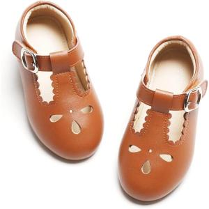 Kiderence Toddler Girls Dress Shoes Little Kids Mary Janes Ballet Flats Toddler(Cl04 Brown)