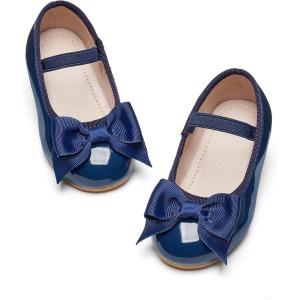 Kiderence Toddler Girls Dress Shoes Little Kids Mary Janes Ballet Flats Toddler(Fg02 Navy Blue)