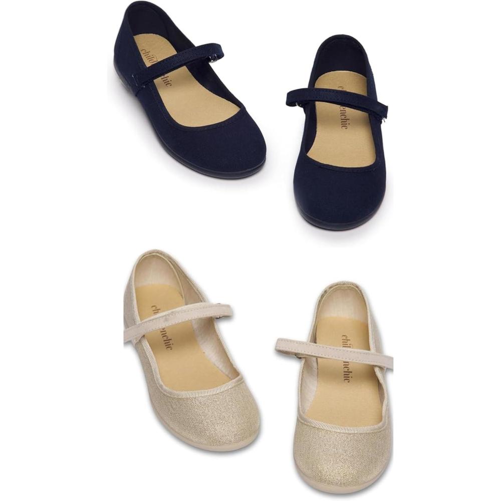imageChildrenchic Mary Jane Shoes for Girls  Classic ampamp Comfortable Dress Shoes for Toddlers ampamp Kids  Perfect Flats for School Play and Special Occasions  Navy Blue ampamp Shimmer Gold Size 4 Toddler