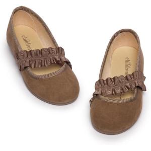 Childrenchic Mary Jane Shoes for Girls – Classic & Comfortable Dress Shoes for Toddlers & Kids – Perfect Flats for School, Play, and Special Occasions (Suede)(Camel)