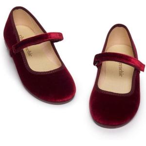 Childrenchic Mary Jane Shoes for Girls – Classic & Comfortable Dress Shoes for Toddlers & Kids – Perfect Flats for School, Play, and Special Occasions (Velvet)(Burgundy)