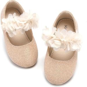 Kiderence Little Toddler Girls Dress Shoes Ballerina Ballet Flats Kids Mary Janes(Ck323 Gold)