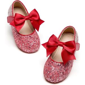 Kiderence Little Toddler Girls Dress Shoes Ballerina Ballet Flats Kids Mary Janes(Ck353 Red)