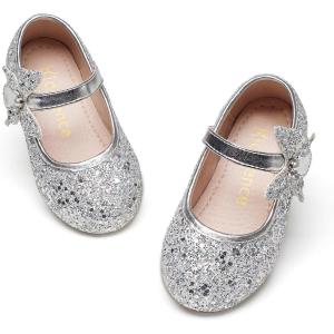 Kiderence Little Toddler Girls Dress Shoes Ballerina Ballet Flats Kids Mary Janes(Ck511 Silver)