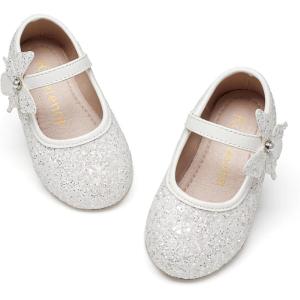 Kiderence Little Toddler Girls Dress Shoes Ballerina Ballet Flats Kids Mary Janes(Ck511 White)