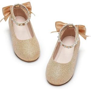 Kiderence Little Toddler Girls Dress Shoes Ballerina Ballet Flats Kids Mary Janes(Ck601 Gold)