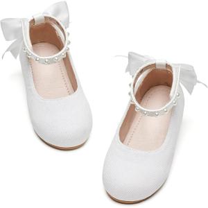 Kiderence Little Toddler Girls Dress Shoes Ballerina Ballet Flats Kids Mary Janes(Ck601 White)