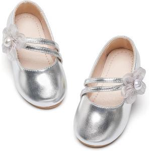 Kiderence Little Toddler Girls Dress Shoes Ballerina Ballet Flats Kids Mary Janes(Ck605 Silver)