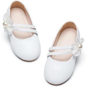 Kiderence Little Toddler Girls Dress Shoes Ballerina Ballet Flats Kids Mary Janes(Ck605 White)
