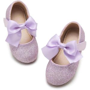 Kiderence Little Toddler Girls Dress Shoes Ballerina Ballet Flats Kids Mary Janes(Ck904 Purple)