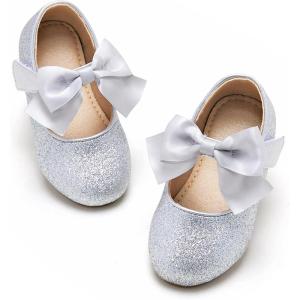 Kiderence Little Toddler Girls Dress Shoes Ballerina Ballet Flats Kids Mary Janes(Ck904 Silver)
