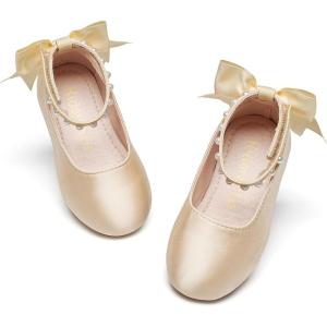 Kiderence Little Toddler Girls Dress Shoes Ballerina Ballet Flats Kids Mary Janes(Ck943 Gold)
