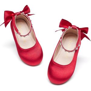 Kiderence Little Toddler Girls Dress Shoes Ballerina Ballet Flats Kids Mary Janes(Ck943 Red)