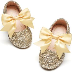 Kiderence Little Toddler Girls Dress Shoes Ballerina Ballet Flats Kids Mary Janes(Cl06 Gold)