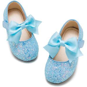 Kiderence Little Toddler Girls Dress Shoes Ballerina Ballet Flats Kids Mary Janes(Cl06 Light Blue)