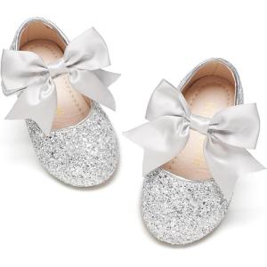 Kiderence Little Toddler Girls Dress Shoes Ballerina Ballet Flats Kids Mary Janes(Cl06 Silver)