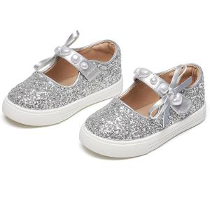 Kiderence Toddler Girls Sneakers Little Girls Running Sports Shoes(Toddler/Little Kids)(Cs803-silver)
