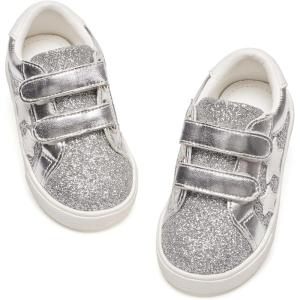 Kiderence Toddler Girls Sneakers Little Girls Running Sports Shoes(Toddler/Little Kids)(Cs805-silver)