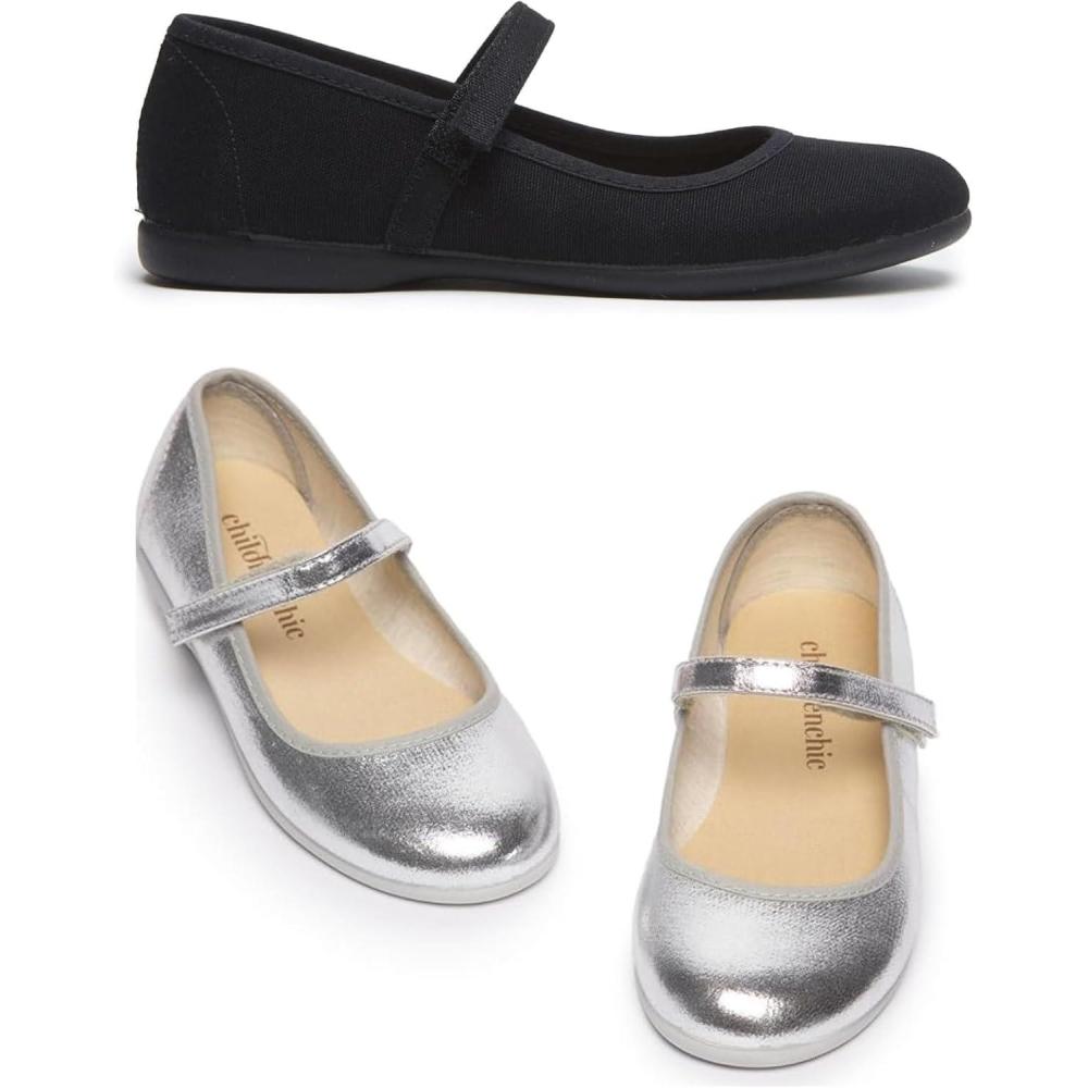 image:imageChildrenchic Mary Jane Shoes for Girls  Classic amp Comfortable Dress Shoes for Toddlers amp Kids  Perfect Flats for School Play and Special Occasions  Black amp Silver Size 7 Toddler