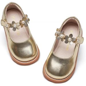 Kiderence Girls Flat Dress Shoes School Oxfords Mary Jane (Toddler/Little Kids)(Ck501 Gold)