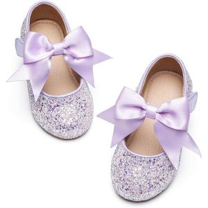Kiderence Little Toddler Girls Dress Shoes Ballerina Ballet Flats Kids Mary Janes(Cl06 Purple)