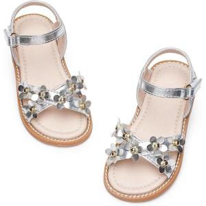 Kiderence Toddler Girls Sandals Little Girls Kids Summer Shoes Toddler Sandals(Ck370 Silver)