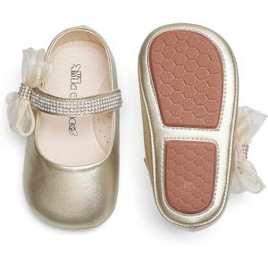 Kiderence Baby Girls Prewalker Mary Jane Flats Bowknot Princess Dress Shoes (Infant/Toddler)(Cb03 Gold)