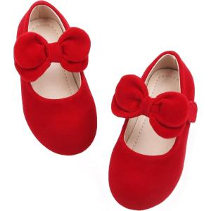 Kiderence Little Toddler Girls Dress Shoes Ballerina Ballet Flats Kids Mary Janes(Ck212 Red)