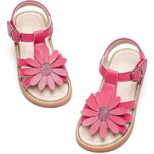 Kiderence Toddler Girls Sandals Little Girls Kids Summer Shoes Toddler Sandals(Fk681 Rose Red)