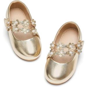 Kiderence Toddler Girls Dress Shoes Little Kids Mary Janes Ballet Flats Toddler(Ck609 Gold)
